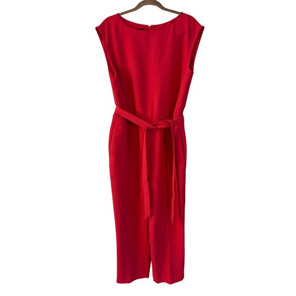 Talbots Pink Women's Sleeveless Belted Stretch Crepe Jumpsuit Size 14 Petite - Picture 1 of 9